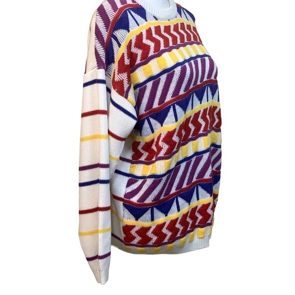 Organically Grown retro cream stripe pullover sweater, medium, colorful, wacky - Picture 2 of 6
